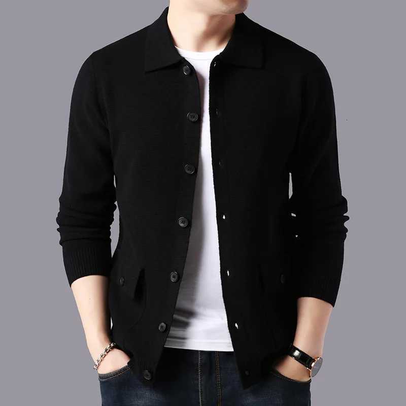 Mens Middleaged and Young Solid Color Cardigan New Sweater Jacket Lapel Pocket Sweater Loose Casual KnittedZ250918