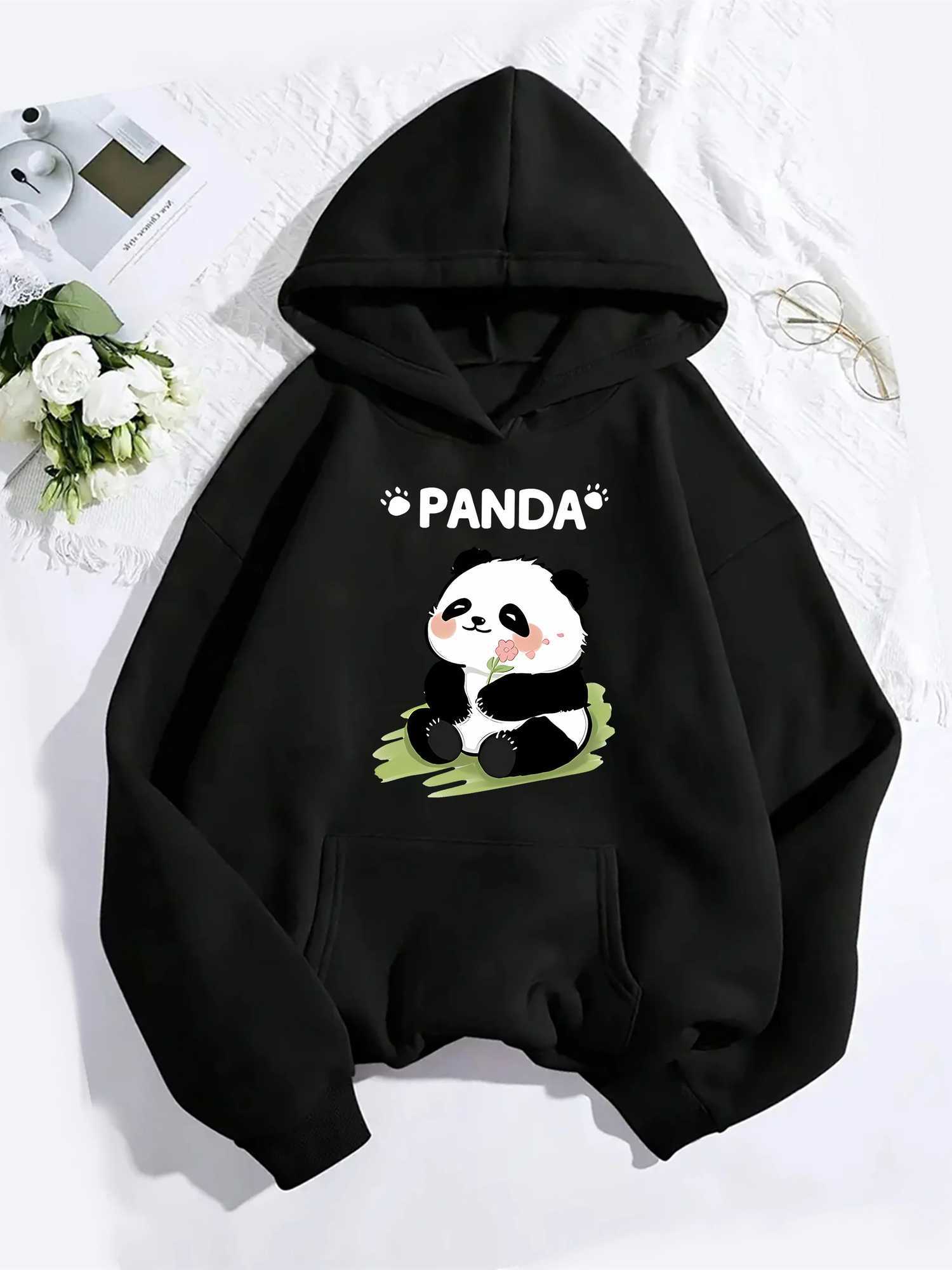 Cartoon Panda Print 2025 AutumnWinter Womens Cute Hoodie Round Neck Long Sleeve Casual Womens Sweatshirt ClothingZ250918