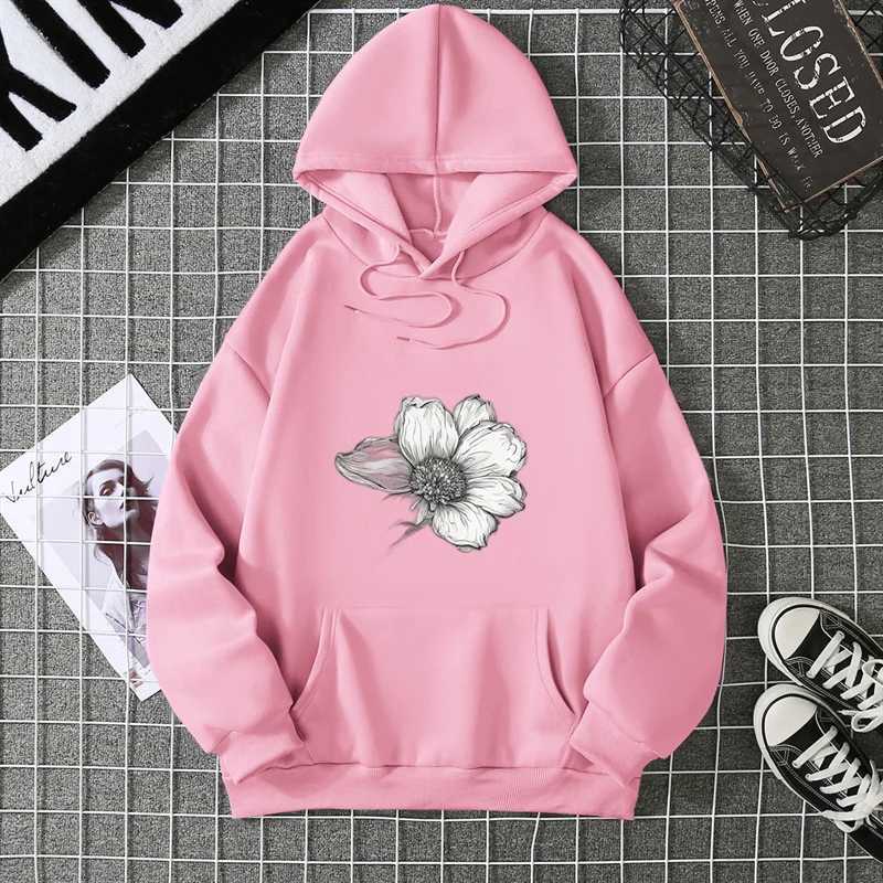 2025 Simple Beautiful Sunflower Printed Women Hoodies Harajuku Fleece Hoody Fashion Loose Sportswear Pocket Autumn Woman ClothesZ250918