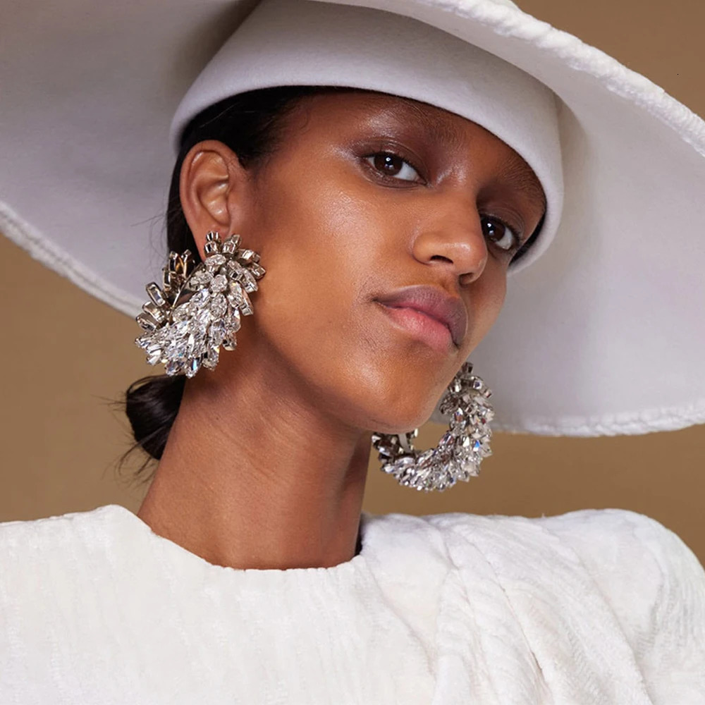Stonefans Boho Crystal Hoop Earrings for Women Rhinestone Big Hoop Statement Jewelry Elegant Accessories for Wedding Gift250917