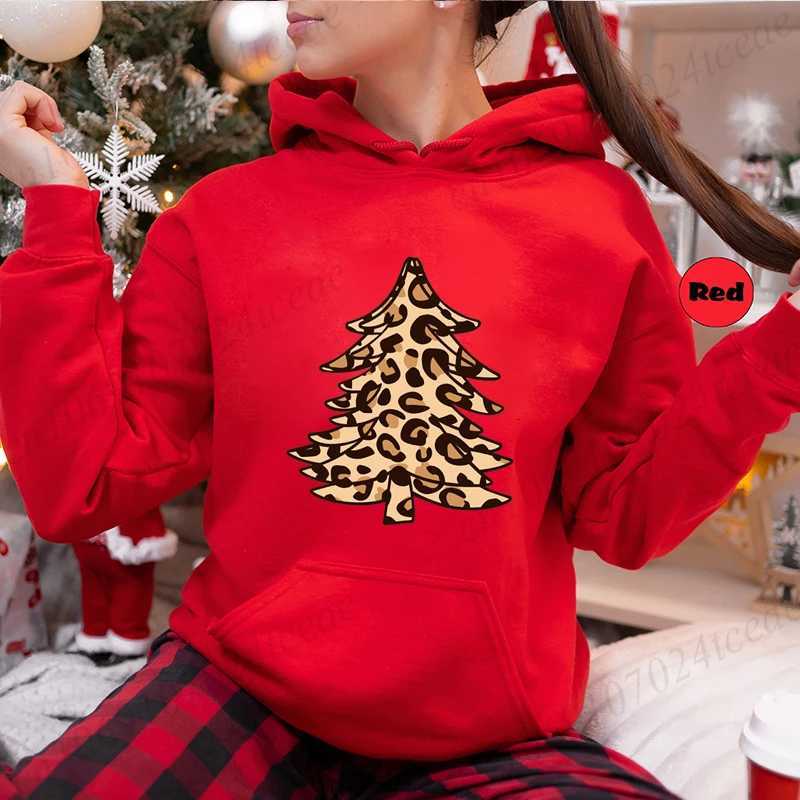 Christmas Trees Print Daily Women Men Hoodies Loose Classic Long Sleeve Hoodies Leopard Print Christmas Tree Sweatshirts TopsZ250918