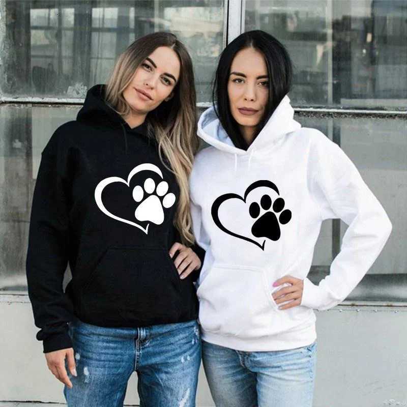 Cute Dog Paw and Heart Shape Print Hoodies Women Casual Long Sleeve Hoodies Autumn Winter Pullovers Plus SizeZ250918