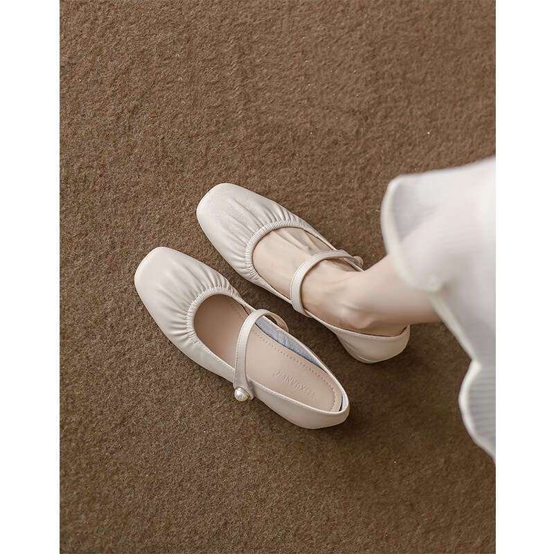 Silver Shallow Mouth Single for Women 2025 Spring New Wrinkled Square Toe French Evening Style Chunky Heel Mary Jane Shoes