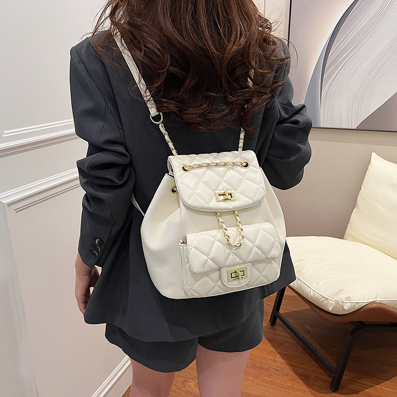 Designer bag hot free shipping Fashionable diamond patterned backpack new product classic casual vintage backpack white black Purple