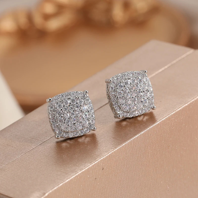 Silver Color Square Inlaid Cubic Zirconia Stud Earrings for Women Fashion Engagement Wedding Earrings Jewelry 250917 - view 3
