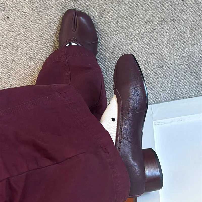 Highquality All Soft Sheepskin Fold Split Toe Shoes All Genuine Leather Womens Shoes Ballet Shoes Loafers High Heels 35CM W250918