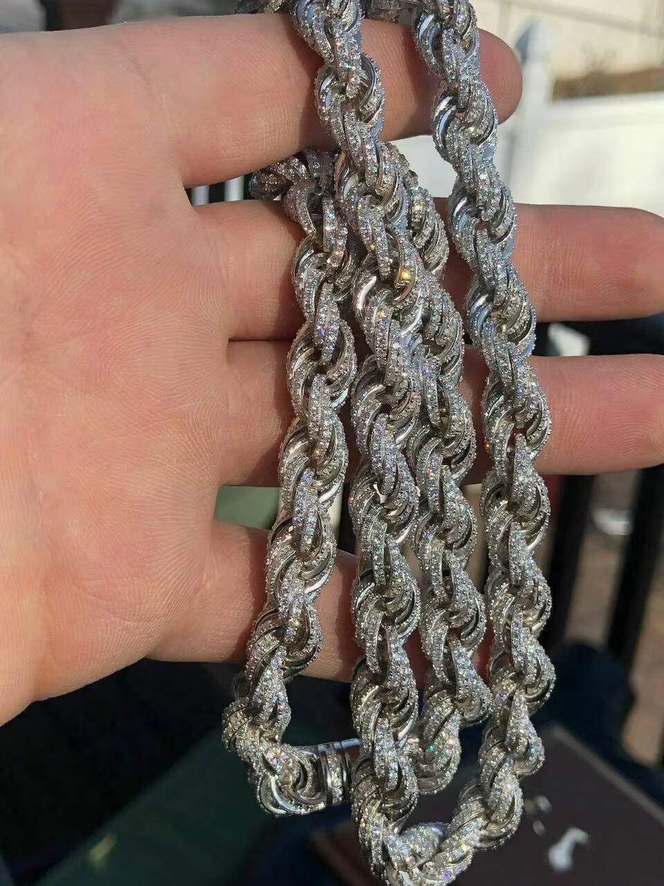 Classic Moissanite Rope Chain Necklace Iced Morganite Stone Solid Platinum 925 Sterling Silver Hip Hop Diamond Style for Mens Wedding