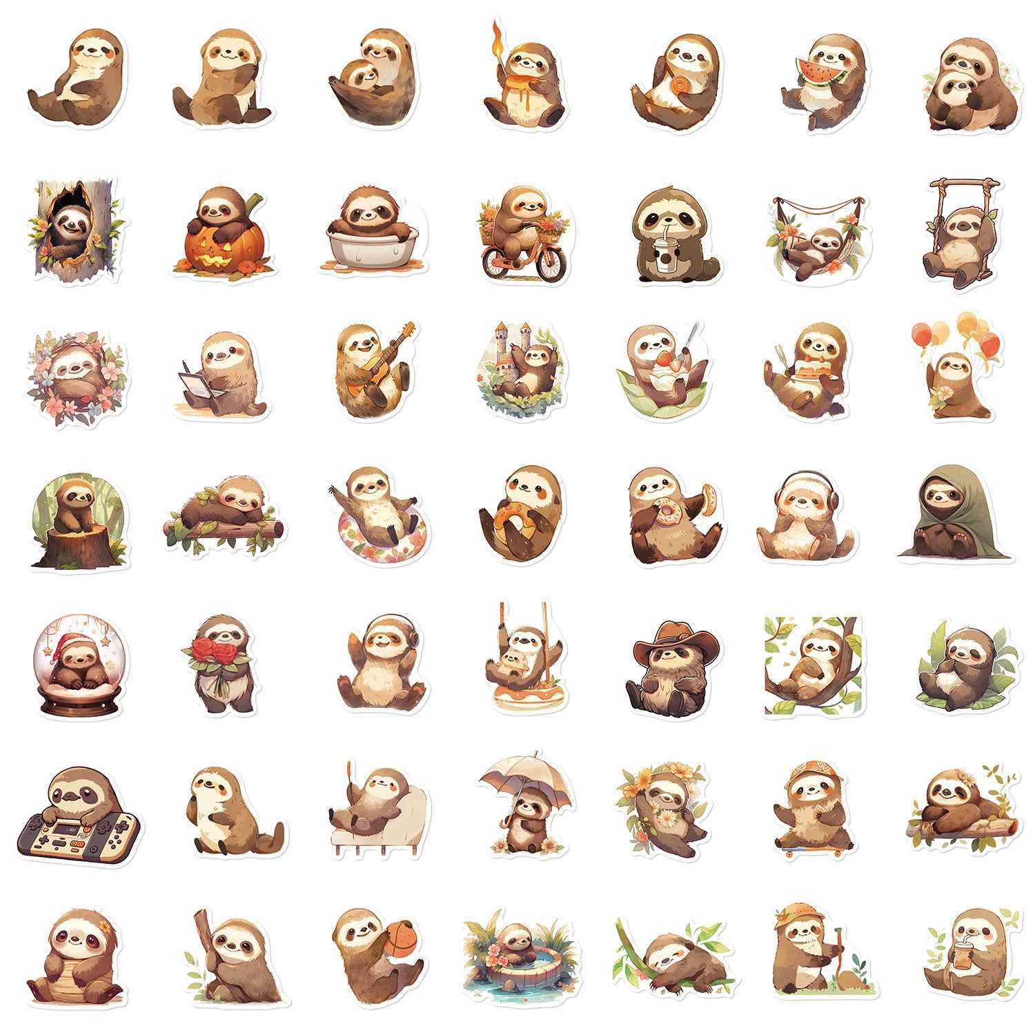 50PCS Cute Sloth Sticker Notebook Graffiti Waterproof Luggage Scrapbooking Suitcase Skateboards PVC Bicycle Cafe Stickers C250918