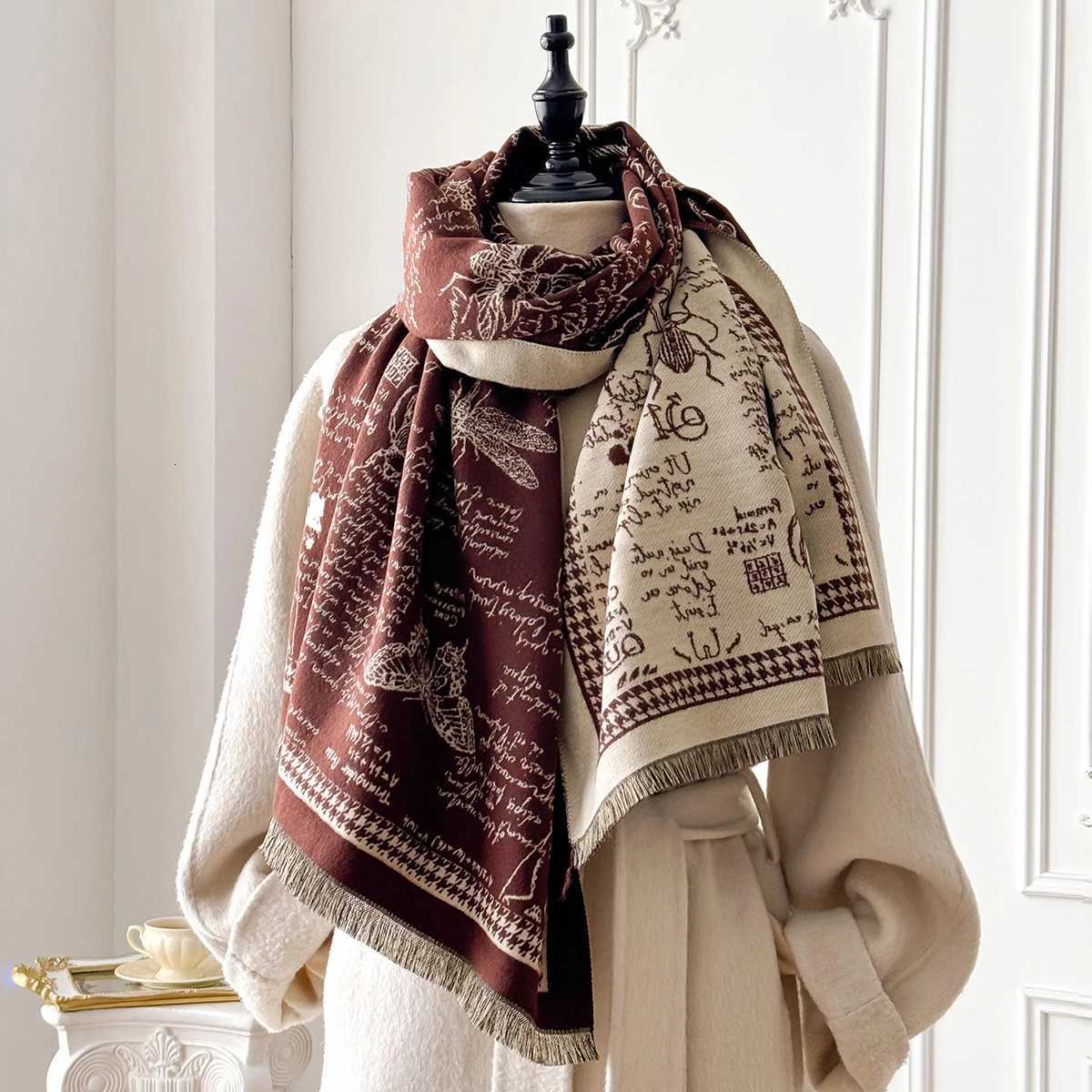 Luxury Winter Cashmere Scarf for Wen Insect Print Warm Shl Thick Blanket Wr Stylish Design Y250918