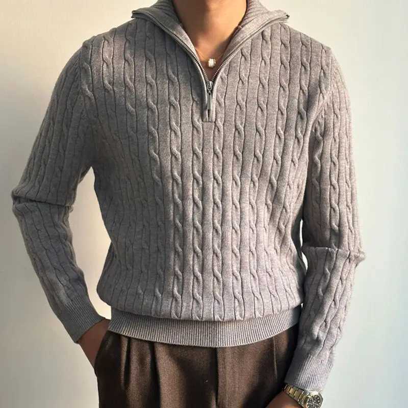 Autumn and Winter Turtleneck Casual Knitted Sweater Thickened Warm Pullover Sweater Zipper Business Versatile Slim Base ShirtZ250918