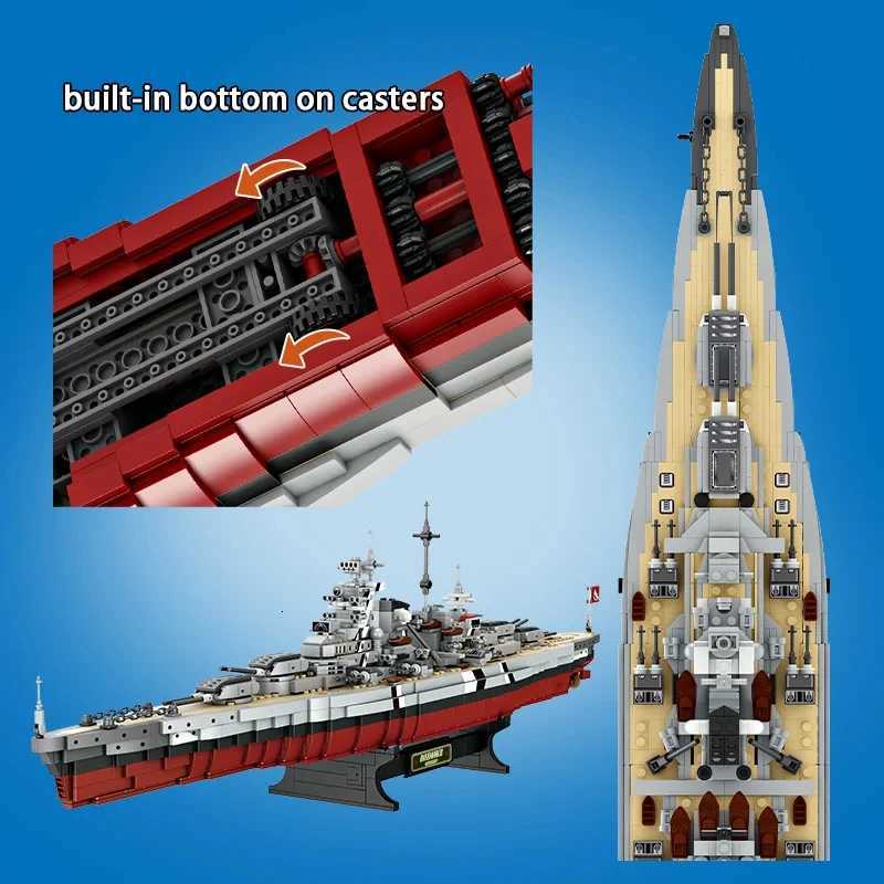 2081pcs Military WW2 Bismarck Battleship Large Boat Cruiser Model Weapon Building Blocks MOC Warship Set Toys for Children GiftsZ250918
