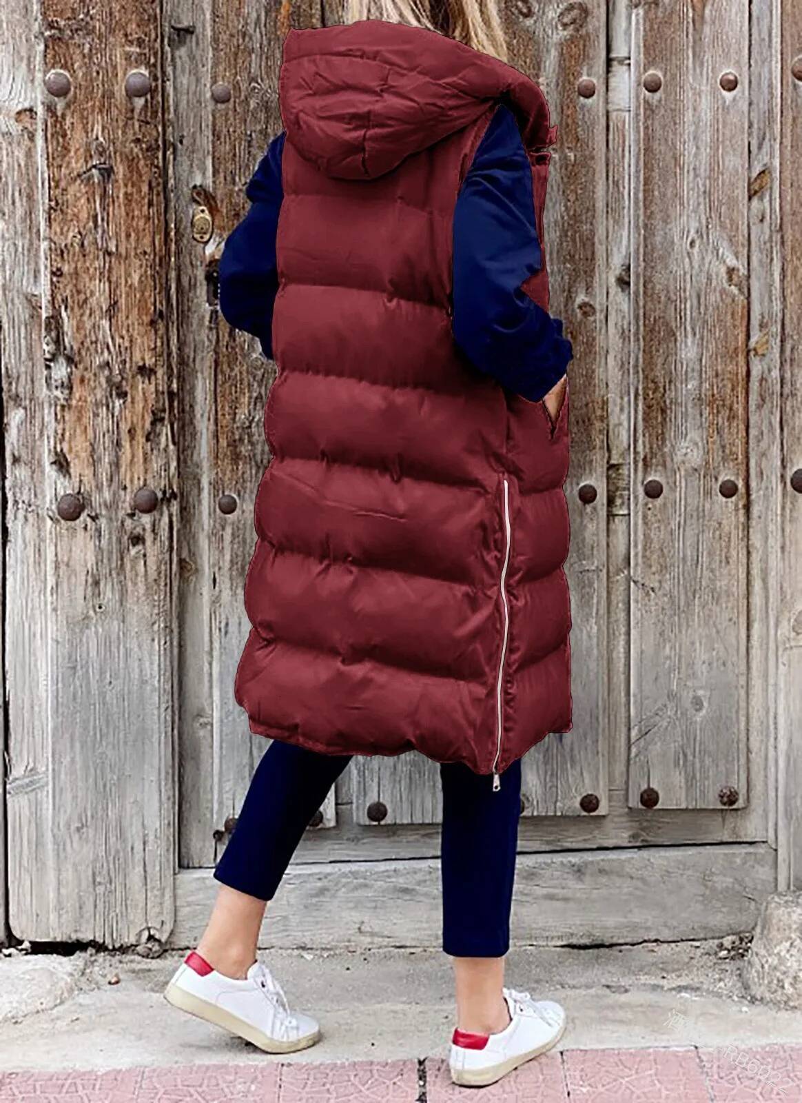 Long Coat for Women, Hooded Autumn Winter, Sleeveless, Warm Cotton Coat, Padded Vest, Down Jacket, Clothing 5XL dongdumaoyi