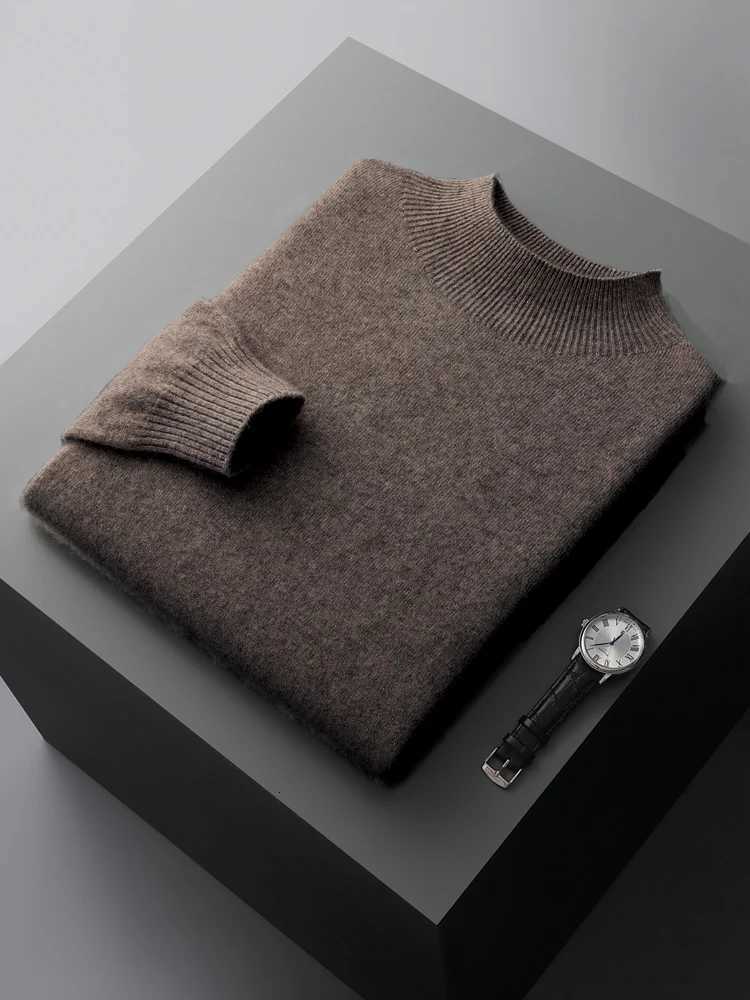 CHICUU Autumn Winter Men Mock Neck Wool Pullover Sweater Basic Solid Soft Warm Cashmere Sweater 100 Merino Wool Knitwear TopsZ250918