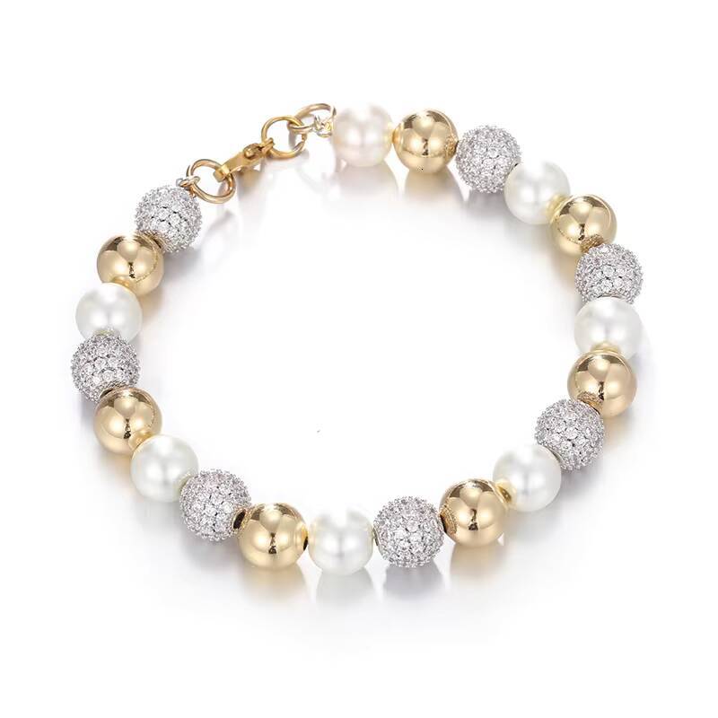 Trendy Hip Hop Iced Out Bead Pearl Necklace 18K Gold Plated Beaded Chain for Men and Women Fashion Jewelry