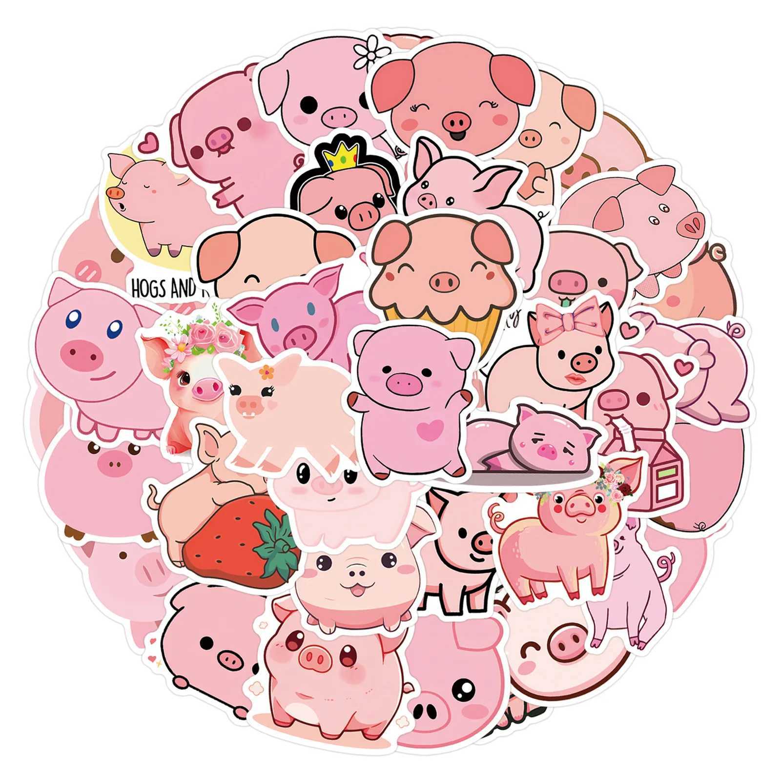 1055PCS Cartoon Pink Pig Kawaii Stickers Cute Animal Waterproof Creative Decal For Laptop Phone Fridge Guitar Skateboard Toys C250918