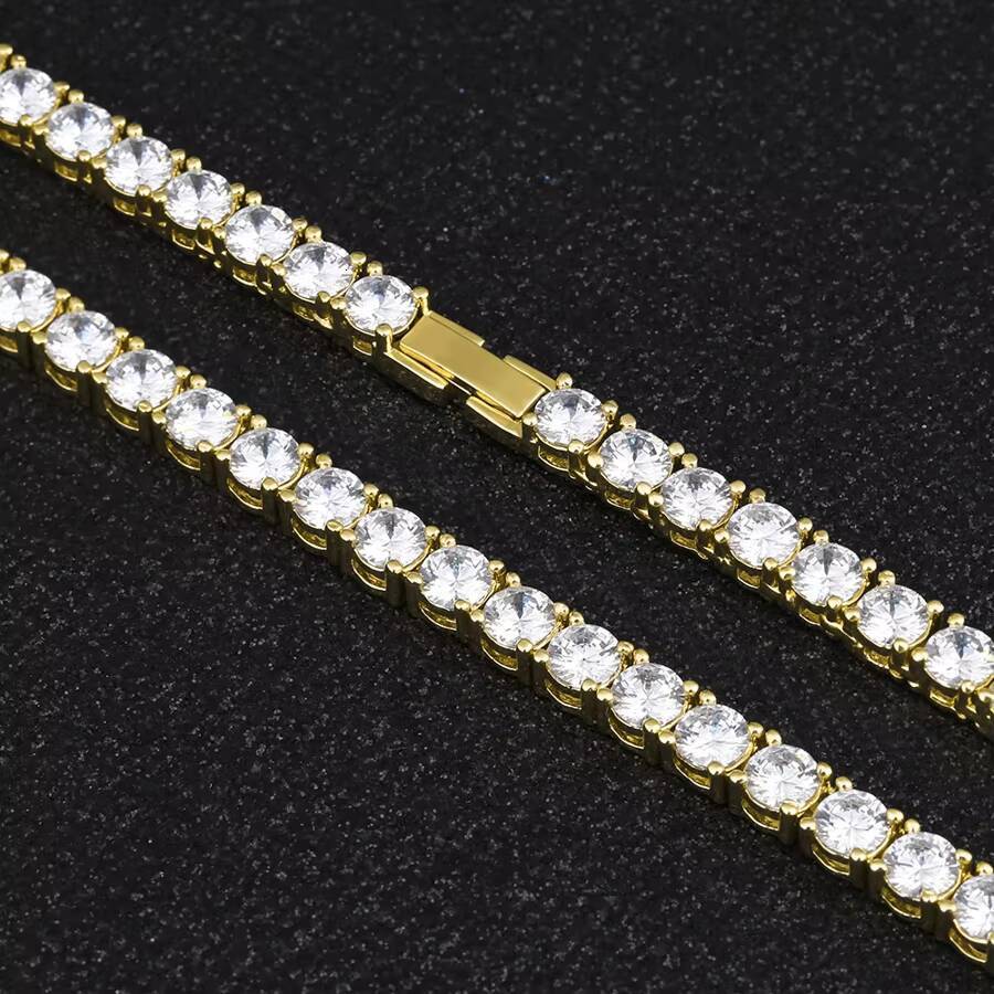 KRKC Hip Hop Jewelry 20inch 3mm 14k Gold Silver Iced Out Jewelry Aaaaa Cz Diamond Tennis Chain Necklace for Women and Men