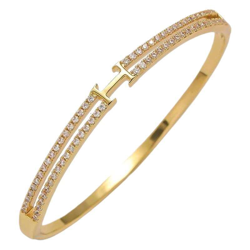 New I-shaped Dia-studded INS Style Simple High-end Gold-plated Copper Bracelet ddmypluto