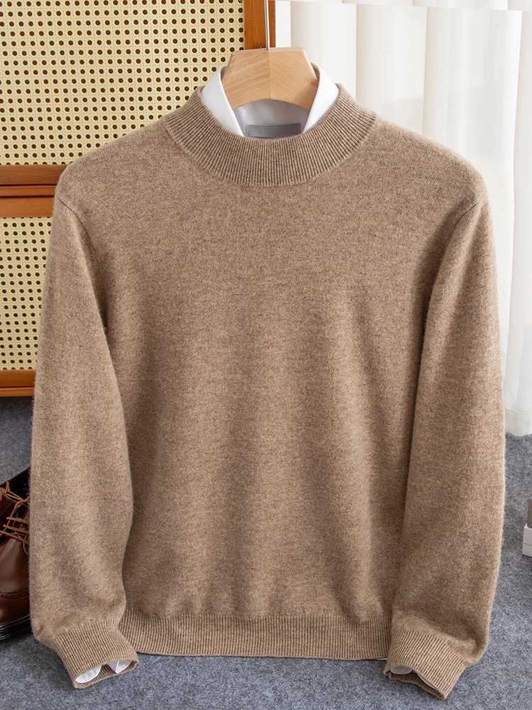 TLOML Mens Mock Neck Wool Pullover Sweater Basic Solid Soft Warm Cashmere Sweater 100 Merino Wool Knitwear Autumn Winter TopsZ250918