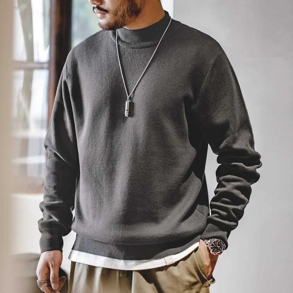 Maden Autumn Winter New Regular Fit 12 Gauge Sweater Men Half Turtleneck Pullovers Knitwear Solid Color Warm Bottom ShirtZ250918