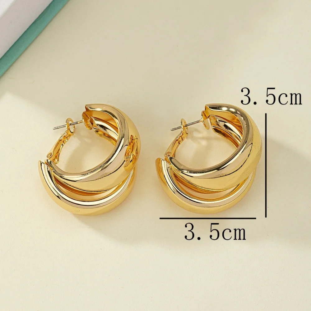 Personality Fashion Gold Color Double Layer Circle Hoop Earrings for Women Charm Simple Statement Earrings Jewelry Accessories250917