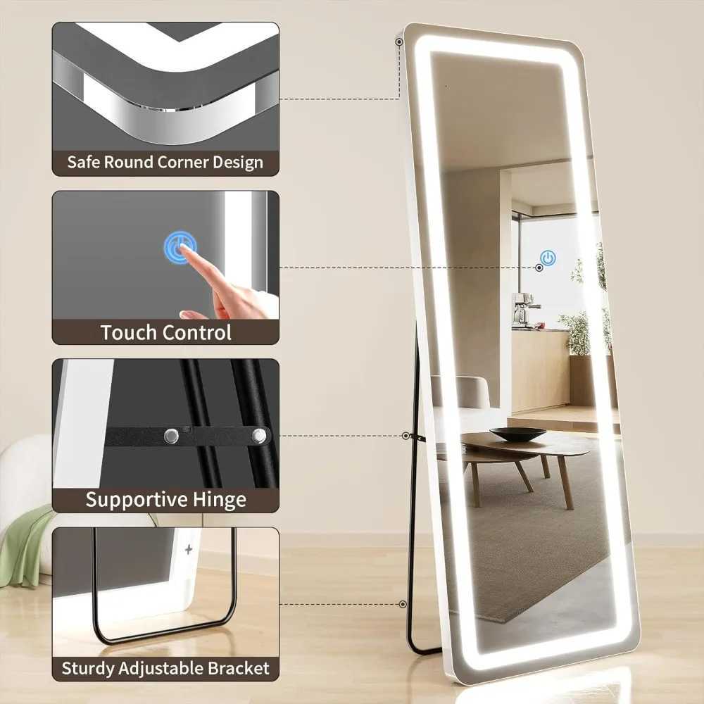 LED Fl Length Mirror 76x34 Floor Mirror with Rounded Corner Dimmable Lights 3 Color Modes Fl Body Mirror Standing L F250918