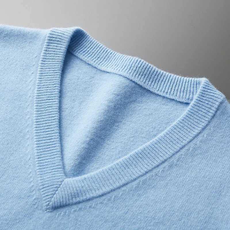 Cashmere Cotton Blend Classic Vneck Knitted Sweater Men Pullover 2024 Autumn Winter Soft Warm Business Casual Jumper pull hommeZ250918
