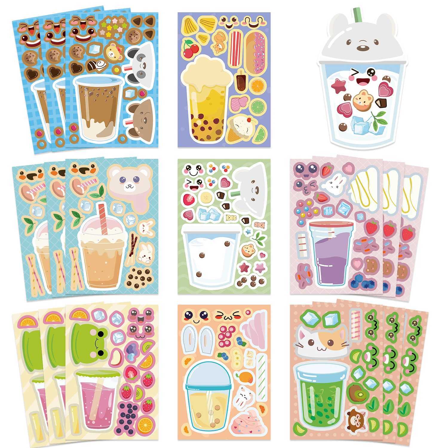 81624Sheets Bubble Tea Fruit Tea Puzzle Stickers SelfAdhesive Vinly Stickers for Classroom Scrapbooking Birthday Party Decor C250918