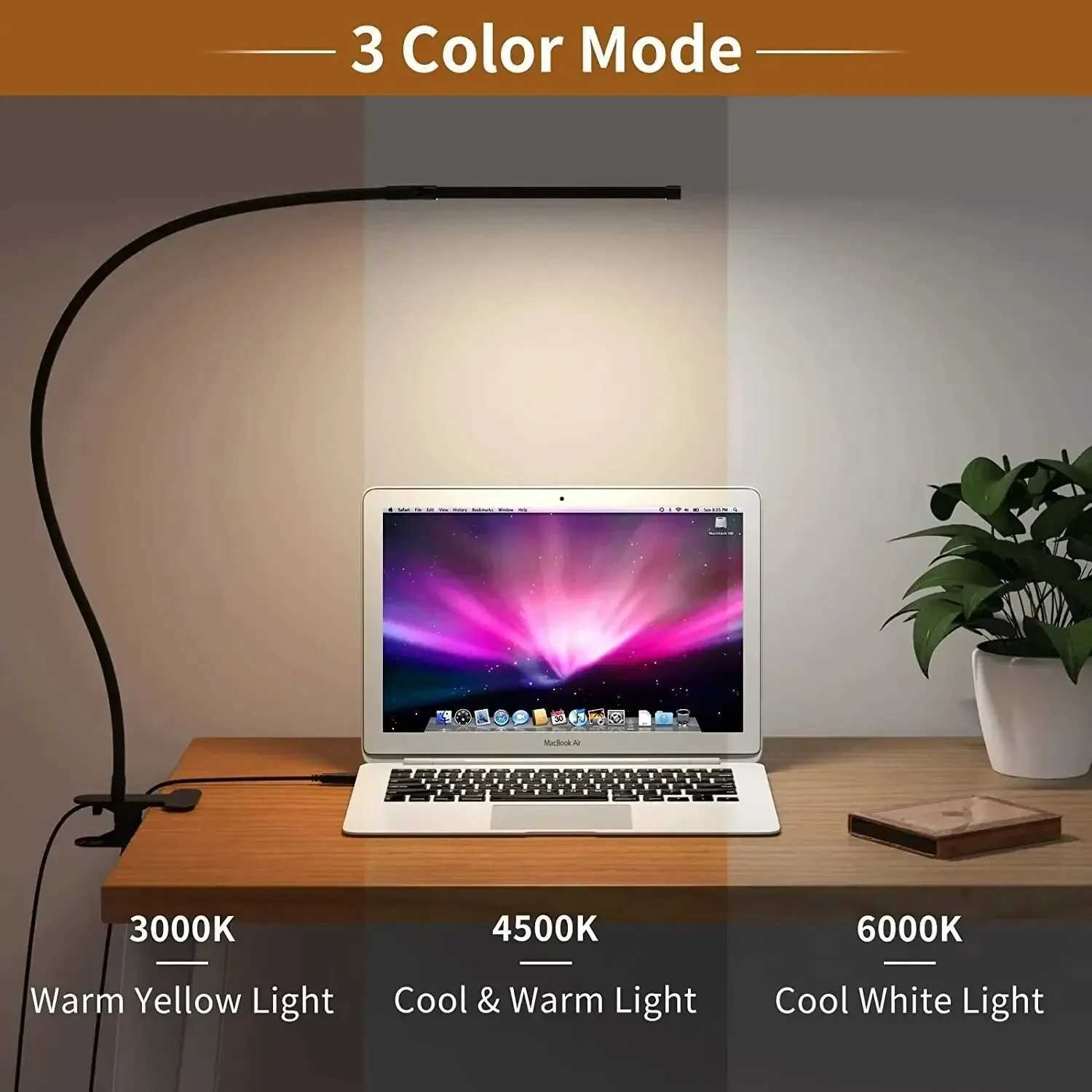 10W LED Desk Lamp with Clamp Dimmable Clip On Reading Light 10 Brightness Level 3 Lighting Modes Flexible Study Table Lamp USB C250918