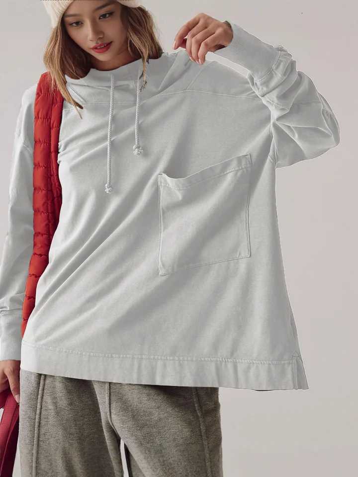 Womens New Casual Long Sleeve Top Loose Hooded Sweatshirt with Large Pocket for Daily Autumn OutfitsZ250918
