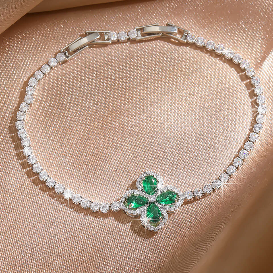 RAKOL 2025 New Ins Style Flower Inlaid Green Dia Bracelet for Women Simple Versatile Classic Jewelry ddmypluto