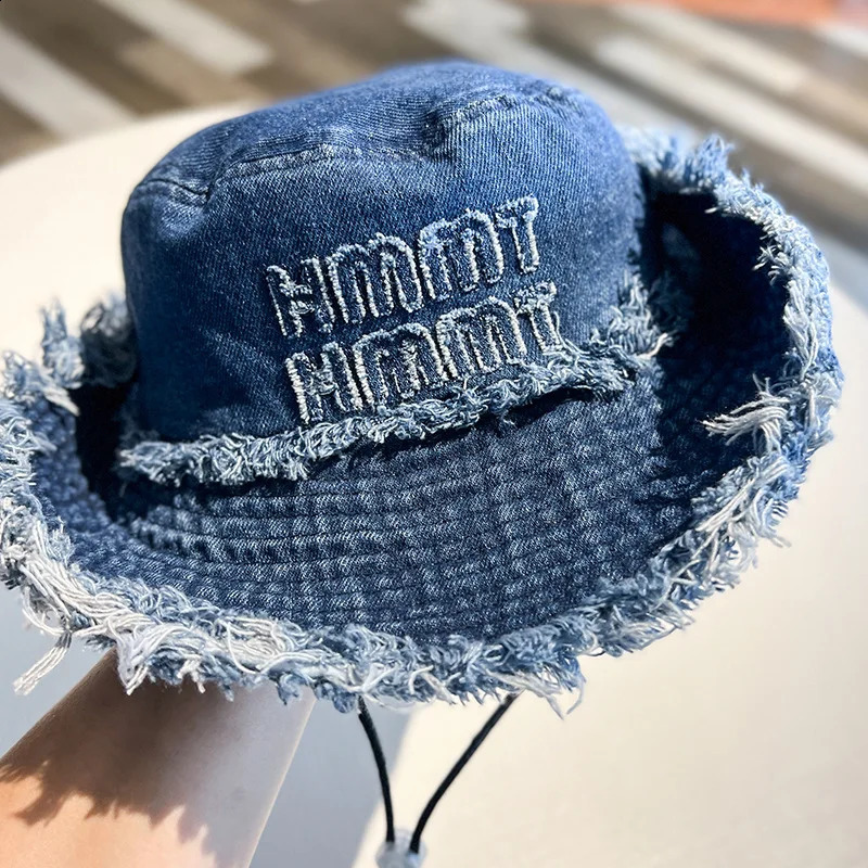 Bucket Hat Denim Jeans Men Women Summer Sun Protection Big Brim Cap Beach Accessory For Fishing Hiking Climbing Outdoor 250918