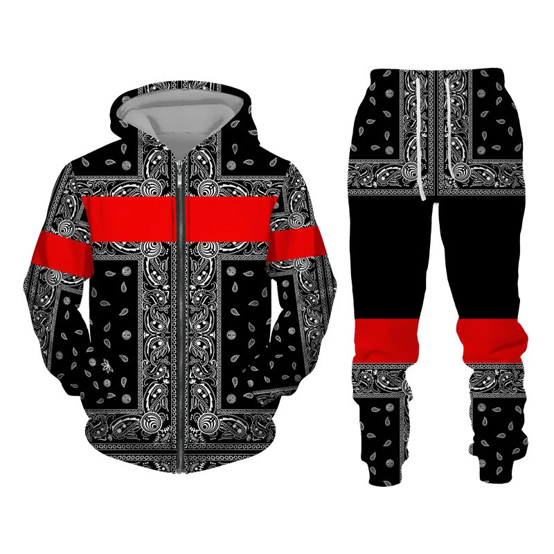 Tracksuit For Men 3D Bandanna Printed Zip Hoodie Pants Suit Cool Men 2 Pcs Sportwear Casual Hoodies Set Autumn Mens Clothing 250917