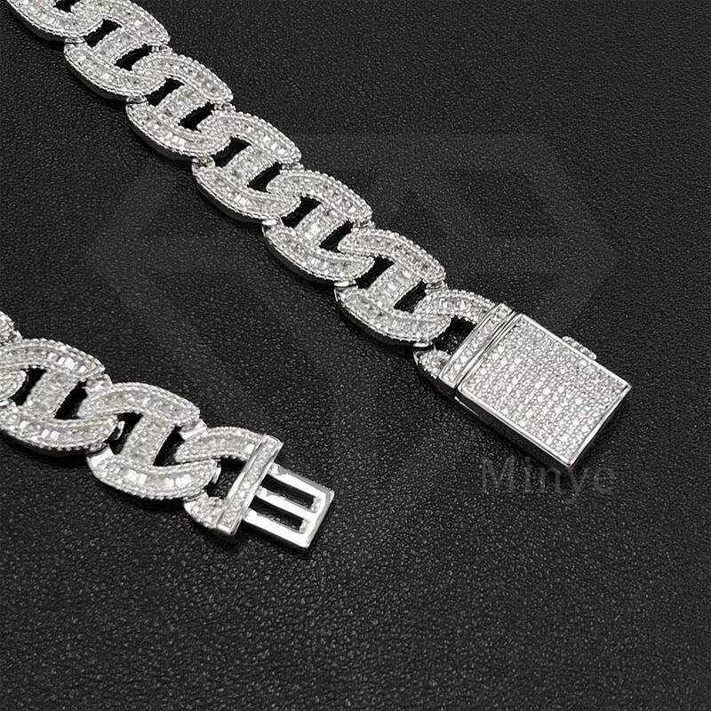 Mens Hip Hop Gold S925 Silver Cuban Link Chain Necklace VVS Iced Out Moissanite Diamond Jewelry