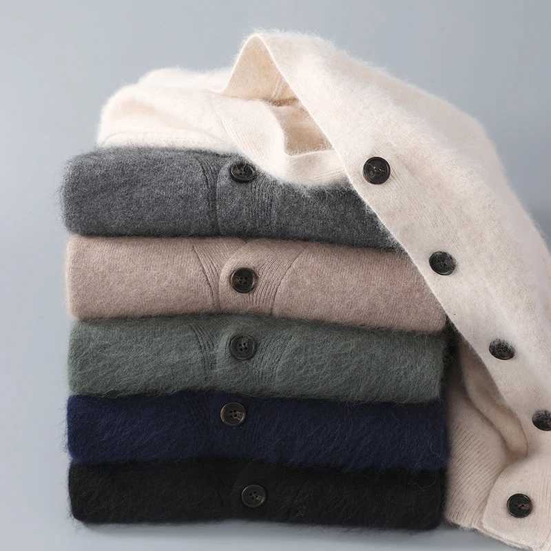 Hot selling new product 100 pure mink cashmere mens cardigan sweater casual simple knit cardigan long sleeved jacket mensZ250918