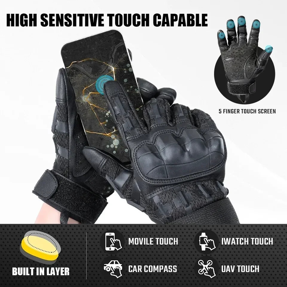 Outdoor Tactical Gloves Touch Screen PU Leather Sport Hunting Hiking Combat Airsoft Shooting Cycling Hard Shell Nonslip Mittens 250917