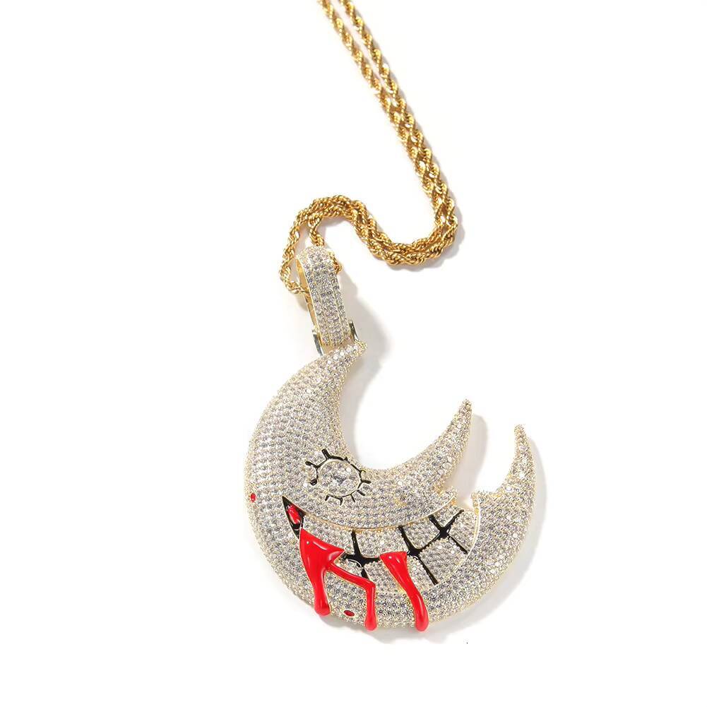 Hip Hop Iced Out Funny Moon Pendant with 3mm 24 Inches Rope Chain for Women Men Jewelry Necklace Trippie Redd Same Style