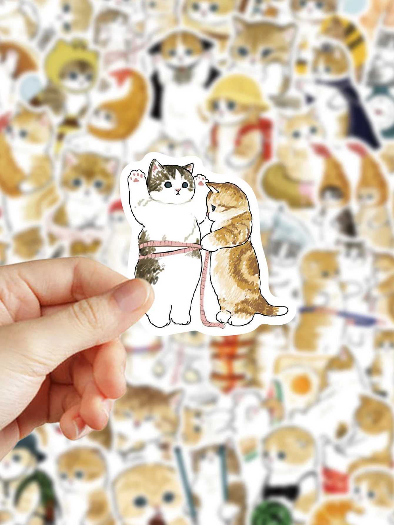 64pcs cat stickers cute cartoon orange cat decoration luggage phone case laptop skateboard guitar DIY waterproof stickers C250918