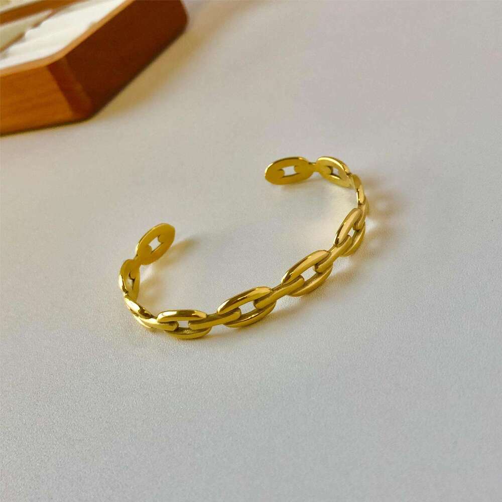 Stainless Steel gold Open Adjustable Hollow Clover Laser Flower Bracelet ddmypluto