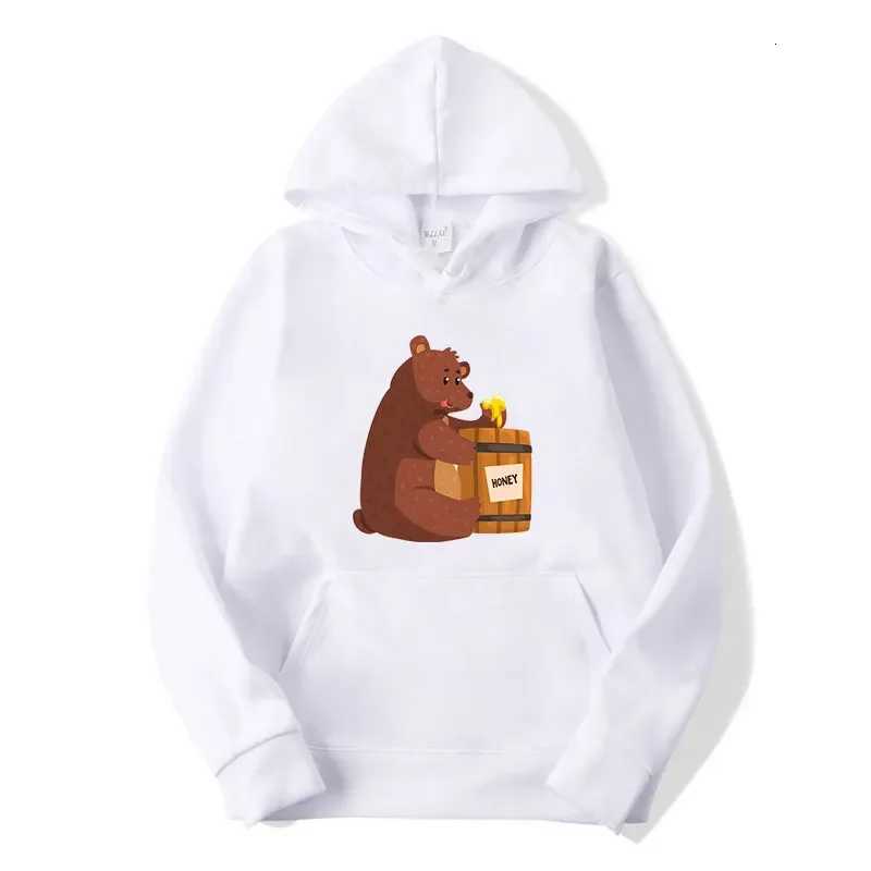 Funny Brown Bear Eating Printed Hoody Sweatshirts Teens Pullover Sweatshirt Streetwear Woman Casual Pullovers TopsZ250918