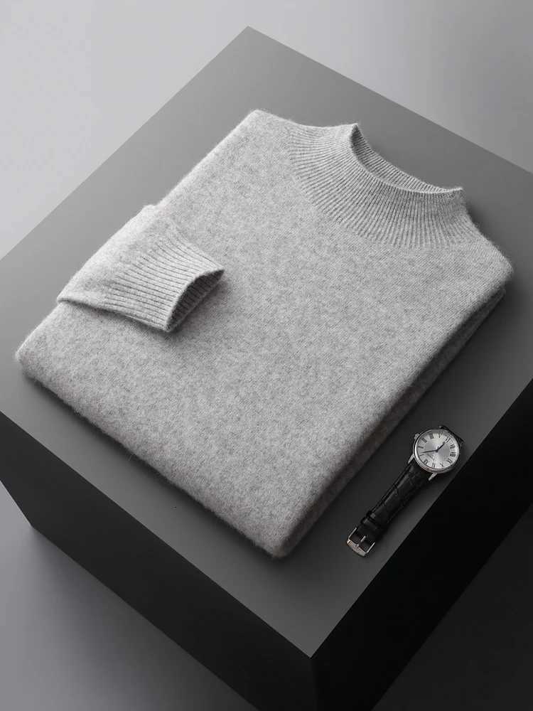 CHICUU Autumn Winter Men Mock Neck Wool Pullover Sweater Basic Solid Soft Warm Cashmere Sweater 100 Merino Wool Knitwear TopsZ250918