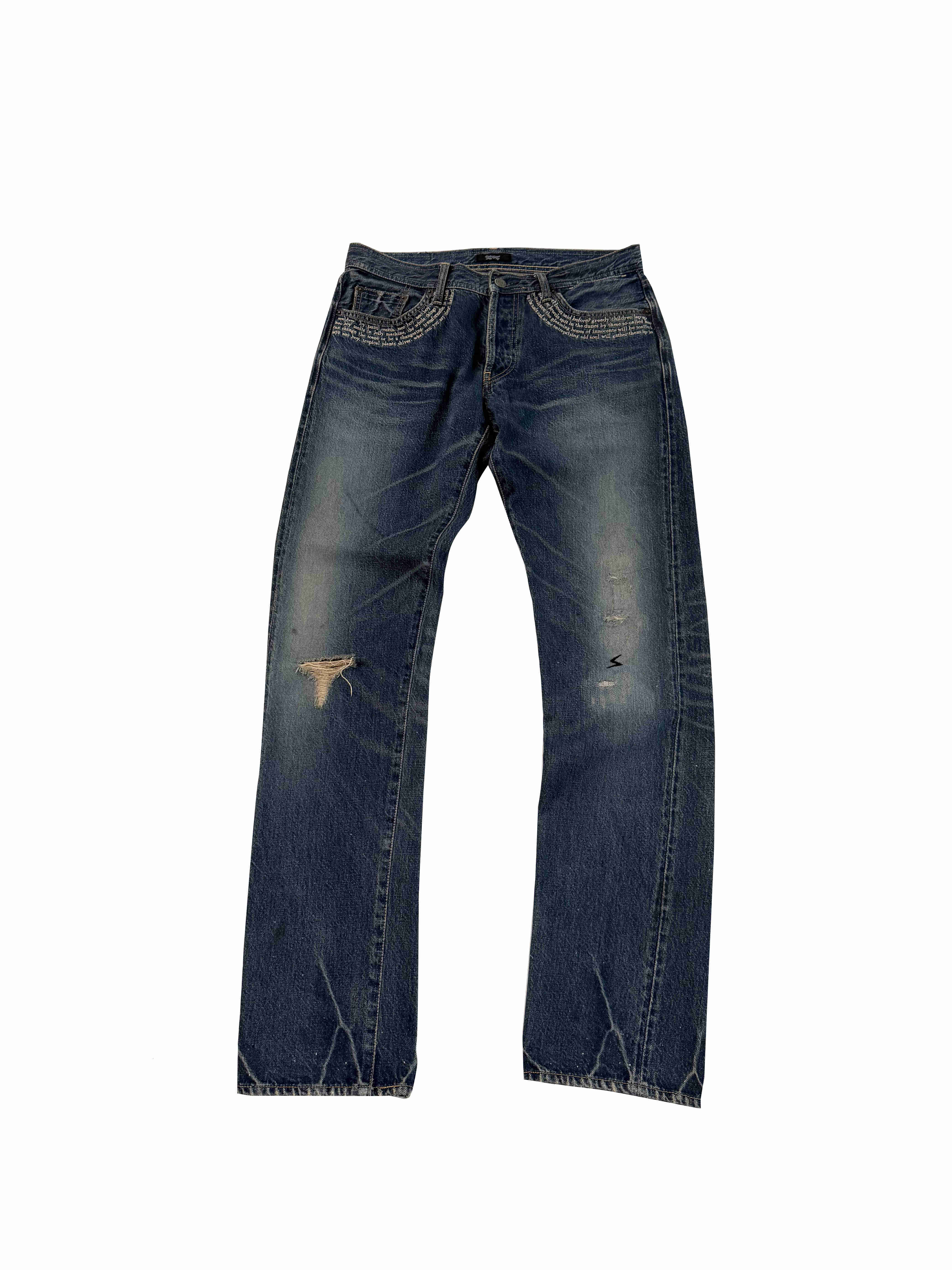 Men's Jeans Undercover 09ss NeoBoy Edition Washed Poetry Embroidery Jeans Lightning Rivet Destroyed Long Pants
