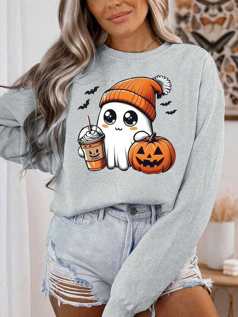 Autumn Womans Halloween Sweatshirts Coffee Lover Printing Hoodies Fleece Comfortable Crewneck Pullover Fashion Female ClothesZ250918