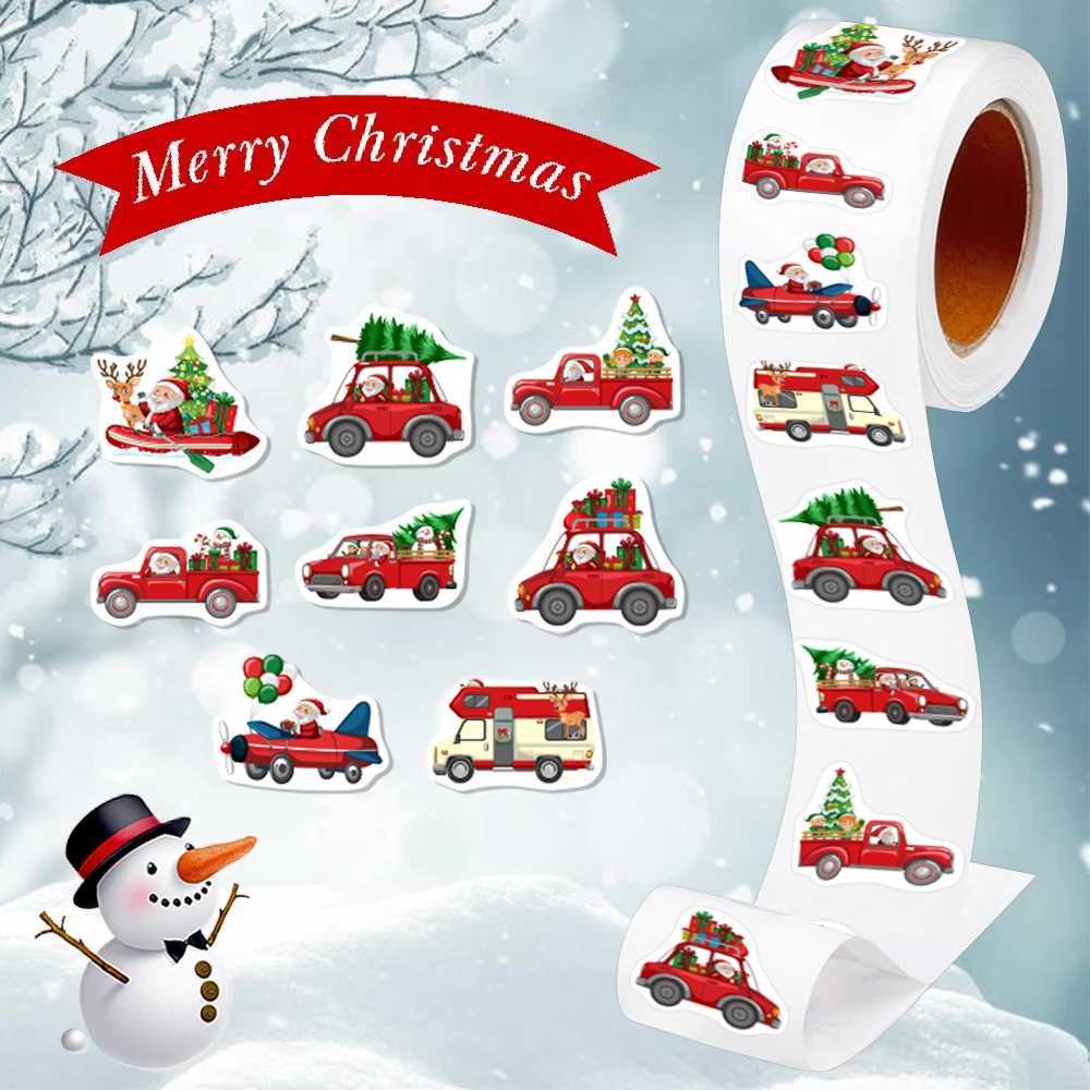 500PcsRoll Heterotypic Christmas Themed Santa Claus Transportation Stickers 8 Designs 25cm10 DlY Graffiti Holiday Labels C250918