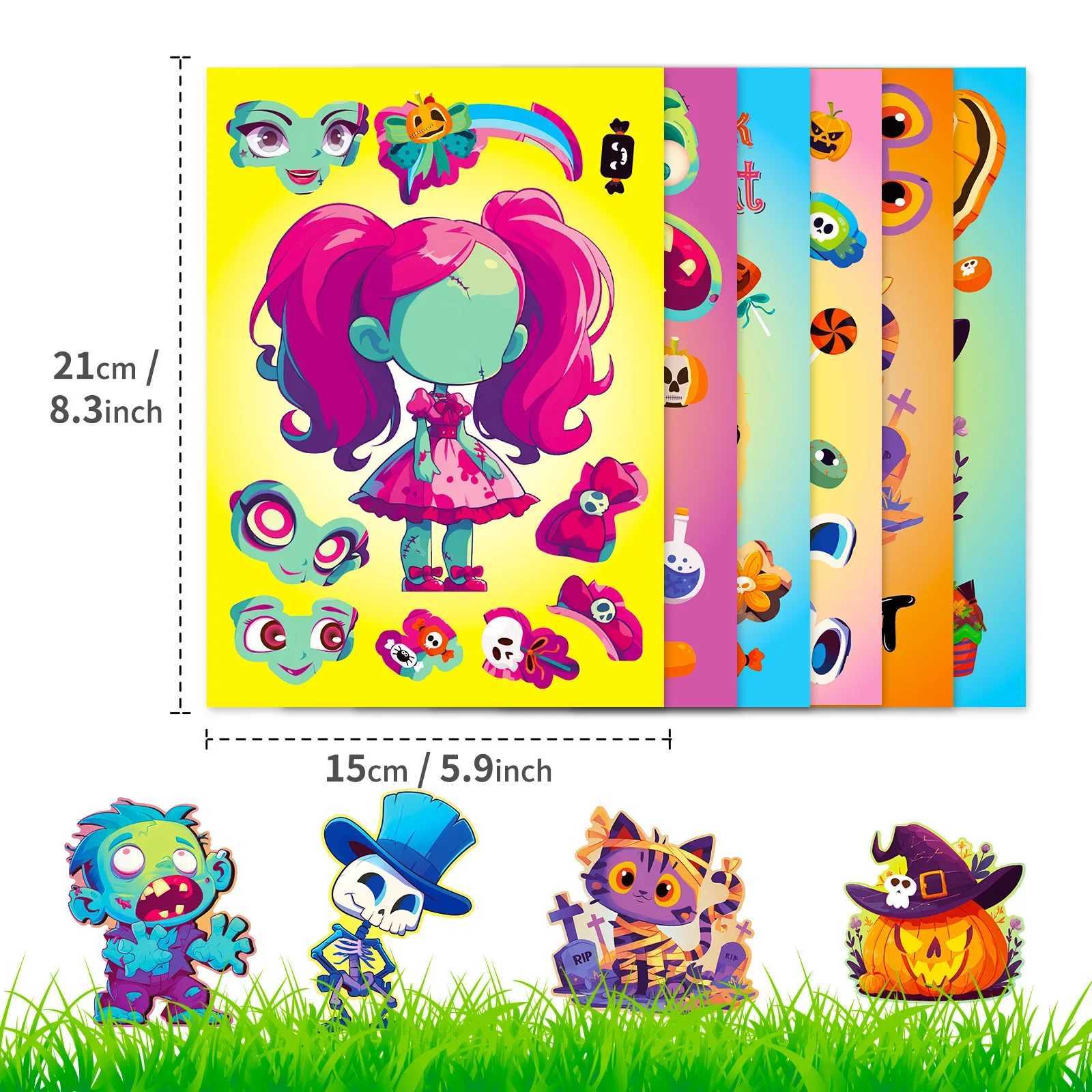 6Sheets Halloween DIY Puzzle Sticker Games 6 Pumpkin Cat Skeleton Make A Face Funny Assemble Jigsaw Sticker Kid Educational Toys C250918