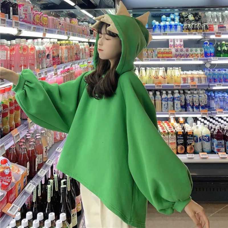 Autumn Women Cartoon Dinosaur Horn Cap Hoodies Harajuku Sweatshirts Cute Front Short Back Long Halloween Dragon Shape PulloversZ250918