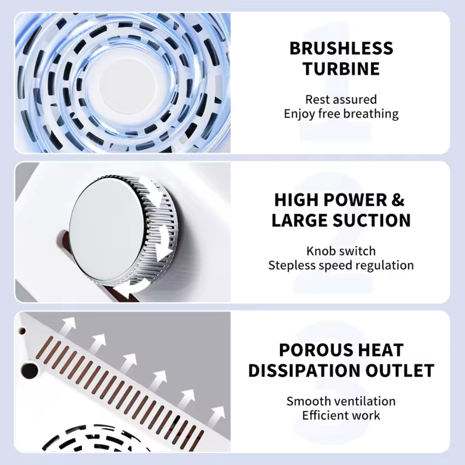 Power Suction with Brushless Turbine, Adjustable Speed Control, All-Round Porous Heat Dissipation, for Manicure Salon and Home Nail Art (White)