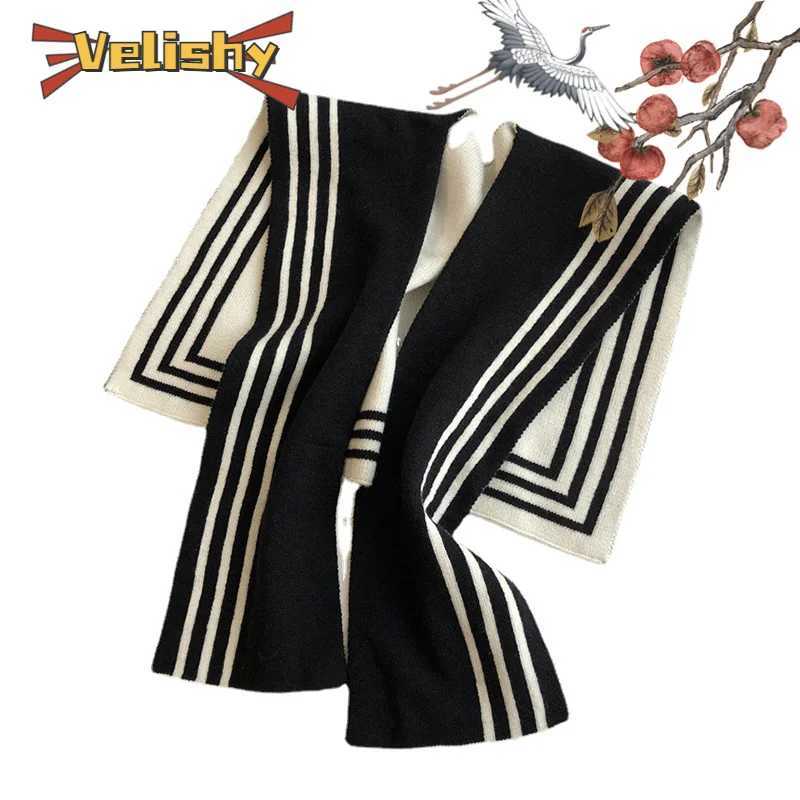 Solid Color Knitted Shl Simple Blouse Shoders Fake Collar Ce Black White Stripe Scarf Wrs Cloak Wool Scarves Wen Scarf Y250918