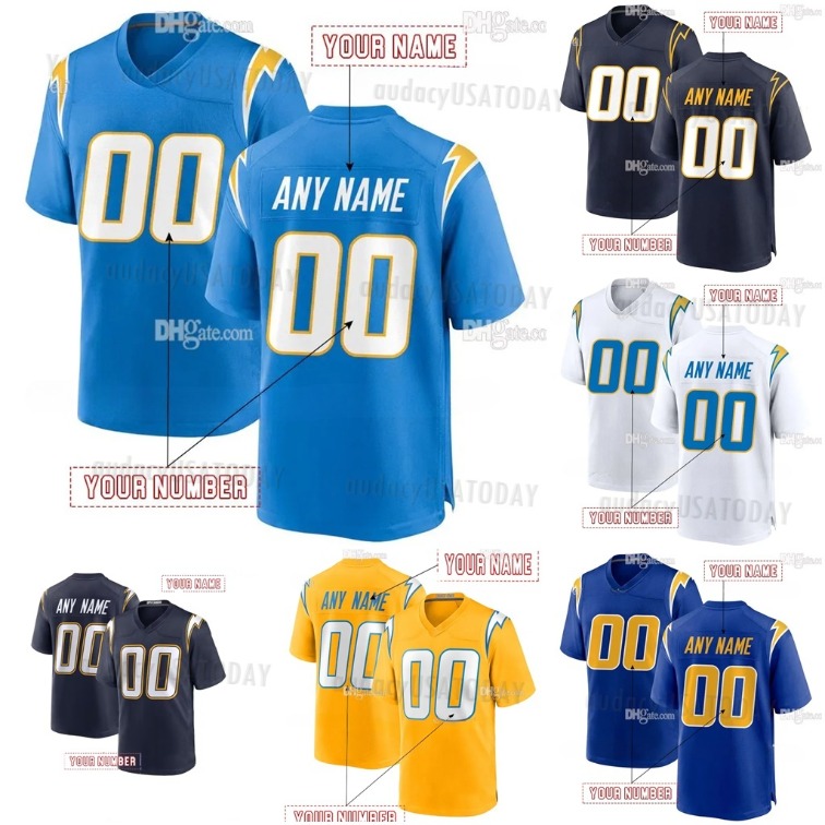 Custom Football Jersey 10 Justin Herbert 3 Derwin James Jr 15 Ladd McConkey 21 Tomlinson 8 Hampton Trey Lance222