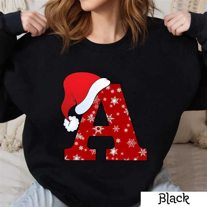 Y2K Casual Pullover AZ Christmas Print Clothes Hoodies Long SLeeves Clothing Women Fashion Hoodless Sweatshirt BlackZ250918