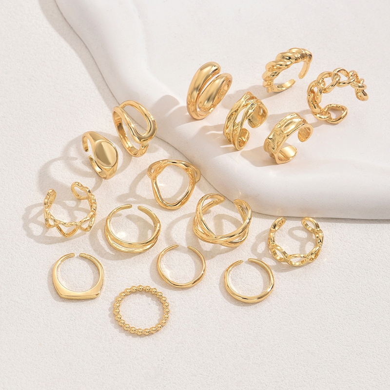 16 Pieces Thick Gold Stackable Rings for Women, Non-Tarnish, Open Stacking Rings, Knuckle Ring Set, Unique Niche - Designed Ring Set, Versatile
